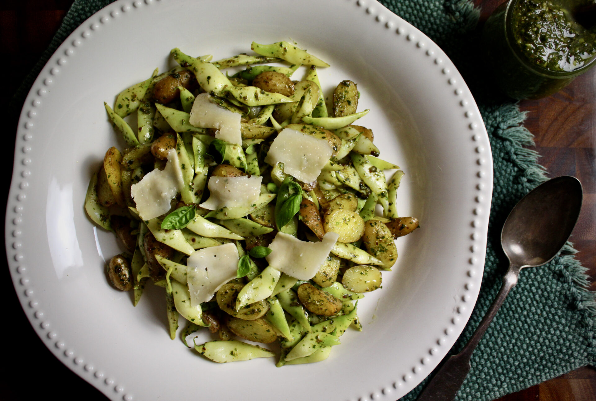 Pesto Potatoes & Beans - sautéed potatoes and beans tossed in a lovely basil pesto. A perfect summer side dish.