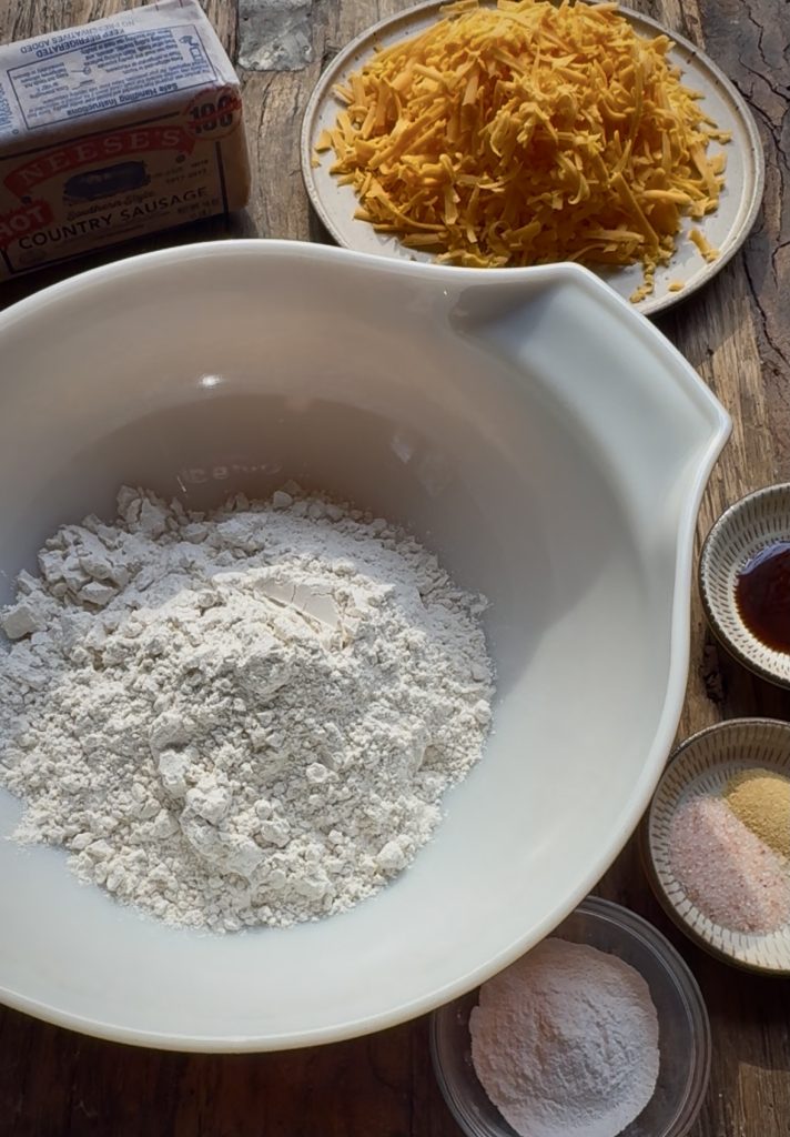 Freshly baked sausage balls served as an appetizer, golden and slightly crispy.