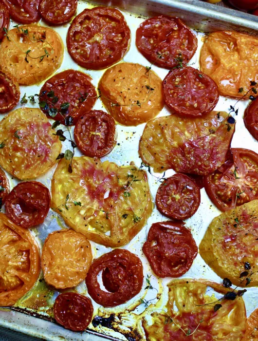 Roasted tomatoes cooked to umami perfection--simple, easy, and incredibly delicious!